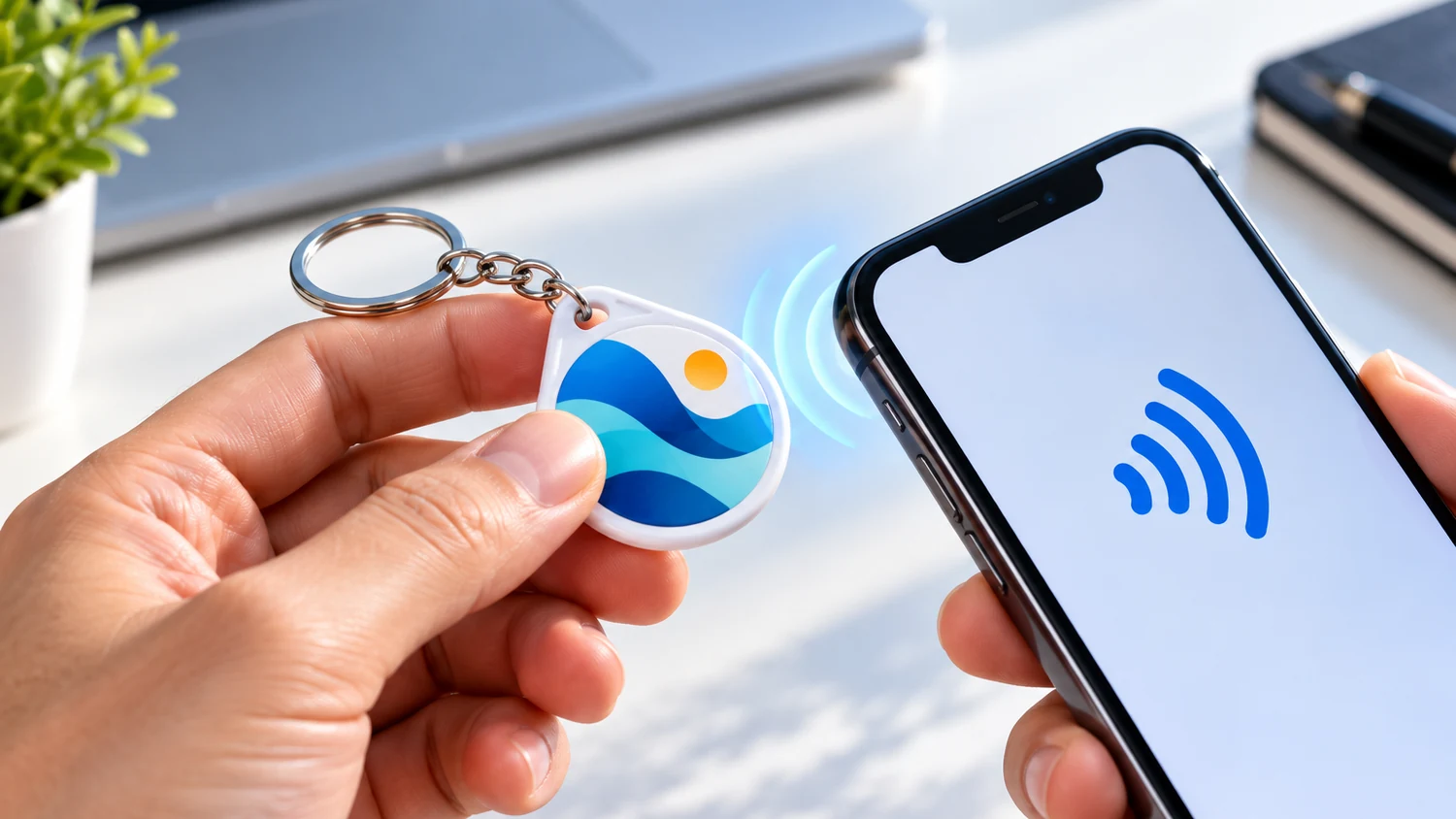 NFC anahtarlığın uyumlu bir akıllı telefona yaklaştırılarak kullanılması